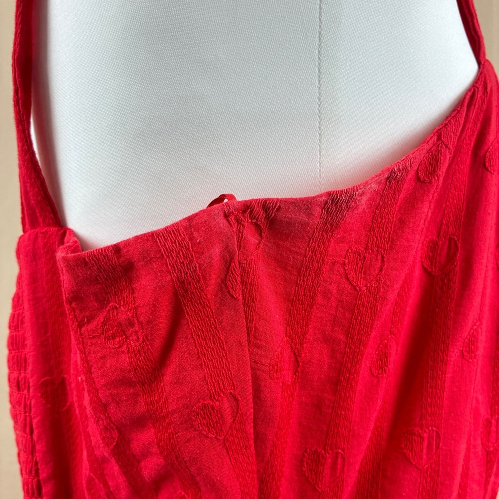 Draper James RSVP Womens L Midi Dress Red Heart Embroidered Cottagecore Summer - Picture 12 of 14